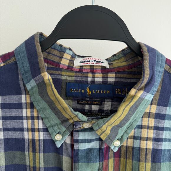 Ralph Lauren Shirt Mens XXL Authentic Indian Madras Plaid Classic Fit Indigo - Picture 7 of 11